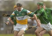 15 April 2007; Rory Hanniffy, Offaly, in action against Mike O'Brien, Limerick. Allianz National Hurling League, Division 1, Relegation Play-Off, Offaly v Limerick, McDonagh Park, Nenagh, Co. Tipperary. Picture credit; Pat Murphy / SPORTSFILE