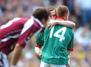 15 April 2007; Mayo's Michael Conroy, centre, celebrates with team-mate Ger Brady at the end of the game. Allianz National Football League Semi - Final, Division 1, Mayo v Galway, Croke Park, Dublin. Picture credit; David Maher / SPORTSFILE
