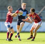 18 October 2014; Paul McGuire, St Jude’s, in action against Eamonn Clarke, left, and Conor Walsh, St Oliver Plunkett’s-Eoghan Ruadh. Dublin County Senior Football Championship, Semi-Final, St Oliver Plunkett’s-Eoghan Ruadh v St Jude’s, Parnell Park, Dublin. Picture credit: Stephen McCarthy / SPORTSFILE
