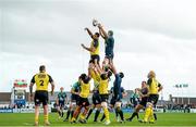 18 October 2014; Aly Muldowney, Connacht, contests a lineout against Loan Goujon, La Rochelles. European Rugby Challenge Cup 2014/15, Pool 2, Round 1, Connacht v La Rochelle, The Sportsground, Galway. Picture credit: Barry Cregg / SPORTSFILE