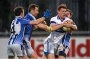 18 October 2014; Mark Loftus, St Vincent’s, in action against Ballyboden St Enda’s players, from left, Stephen O'Connor, Diare Walsh and Darragh Nelson. Dublin County Senior Football Championship, Semi-Final, St Vincent’s v Ballyboden St Enda’s. Parnell Park, Dublin. Picture credit: Stephen McCarthy / SPORTSFILE