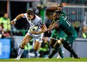 18 October 2014; Tommy Bowe, Ulster, beats the tackle of Vereniki Goneva, Leicester Tigers. European Rugby Champions Cup 2014/15, Pool 3, Round 1, Leicester Tigers v Ulster, Welford Road, Leicester, England. Picture credit: Ramsey Cardy / SPORTSFILE