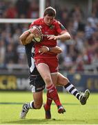 18 October 2014; Denis Hurley, Munster, is tackled by Chris Cusiter, Sale Sharks. European Rugby Champions Cup 2014/15, Pool 1, Round 1, Sale Sharks v Munster, AJ Bell Stadium, Sale, Greater Manchester, England. Picture credit: Brendan Moran / SPORTSFILE