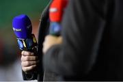 18 October 2014; A general view of a BT Sport microphone. European Rugby Champions Cup 2014/15, Pool 3, Round 1, Leicester Tigers v Ulster, Welford Road, Leicester, England. Picture credit: Ramsey Cardy / SPORTSFILE