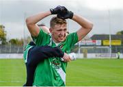 19 October 2014; Seán Dempsey, Sarsfields, celebrates after the game. Kildare County Minor A Football Championship Final, Athy v Sarsfields. St Conleth's Park, Newbridge, Co. Kildare. Picture credit: Piaras Ó Mídheach / SPORTSFILE