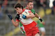 19 October 2014; Kevin Farrell, St. Faithleachs, in action against Frankie Dolan, St Brigid's. Roscommon County Senior Football Championship Final, St Brigid's v St. Faithleach, Hyde Park, Roscommon. Picture credit: Barry Cregg / SPORTSFILE