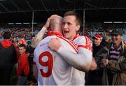 19 October 2014; Ballintubber players, Stephen Broderick,left and Cillian O'Connor, celebrate at then end of the game. Mayo County Senior Football Championship Final, Castlebar Mitchels v Ballintubber, MacHale Park, Castlebar, Co. Mayo. Picture credit: David Maher / SPORTSFILE