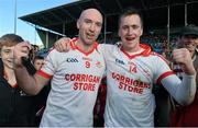 19 October 2014; Ballintubber players, Stephen Broderick, left, and Cillian O'Connor, celebrate at the end of the game. Mayo County Senior Football Championship Final, Castlebar Mitchels v Ballintubber, MacHale Park, Castlebar, Co. Mayo. Picture credit: David Maher / SPORTSFILE