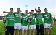 19 October 2014; Kilmallock players, from left to right, Donal Barry, Bryan O'Sullivan, David Barry, Graeme Mulcahy, Conor Barry, and Jake Mulcahy, celebrate with the cup after victory over Na Piarsaigh. Limerick County Senior Hurling Championship Final, Na Piarsaigh v Kilmallock, Gaelic Grounds, Limerick. Picture credit: Diarmuid Greene / SPORTSFILE