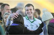 19 October 2014; Thomas Healy, Corofin goalkeeper is congratulated after the match. Galway County Senior Football Championship Final, Corofin v St Michael's, Tuam Stadium, Tuam, Co. Galway. Picture credit: Ray Ryan / SPORTSFILE
