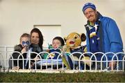 19 October 2014; Leinster supporters, from left: Ellen Byrne, aged 5; her mother Enisa Byrne; brother J.P. Byrne, aged 9; and father Brendan Byrne, from County Carlow, at the game. European Rugby Champions Cup 2014/15, Pool 2, Round 1, Leinster v Wasps, RDS, Ballsbridge, Dublin. Picture credit: Cody Glenn / SPORTSFILE