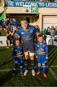 19 October 2014; Mascots Ruairí Houlihan and Lucy Bateson with captain Jamie Heaslip ahead of the game. European Rugby Champions Cup 2014/15, Pool 2, Round 1, Leinster v Wasps, RDS, Ballsbridge, Dublin. Picture credit: Stephen McCarthy / SPORTSFILE