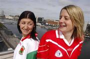 16 April 2007; Pictured at the announcement of the venues for the Semi-Finals of the Suzuki Ladies National Football League were Mayo player Christina Heffernan, left, and Cork player Juliet Murphy. The Suzuki Ladies National Football League Semi-Finals take place this weekend. Sir John Rogerson's Quay, Dublin. Photo by Sportsfile
