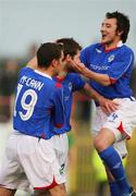 17 April 2007;  Linfield's Tim Mouncey, right, and Tim McCann celebrate with goalscorer Thomas Stewart. Setanta Cup Group 1, Glentoran v Linfield, The Oval, Belfast, Co. Antrim. Picture credit; Russell Pritchard / SPORTSFILE