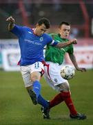 17 April 2007; Noel Baillie, Linfield, in action against Jason Hill, Glentoran. Setanta Cup Group 1, Glentoran v Linfield, The Oval, Belfast, Co. Antrim. Picture credit; Russell Pritchard / SPORTSFILE