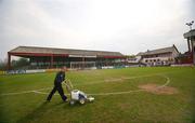 21 April 2007; Groundsman John Rogan gets the pitch ready in front of the soon to be demolished &quot;CAGE&quot;. Carnegie Premier League, Cliftonville v Glentoran, Solitude, Belfast, Co. Antrim. Picture credit; Russell Pritchard / SPORTSFILE