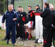 21 April 2007; Cliftonville manager Eddie Patterson shouts at Glentoran manager Paul Millar while the fourth Official approaches them with a warning. Carnegie Premier League, Cliftonville v Glentoran, Solitude, Belfast, Co. Antrim. Picture credit; Russell Pritchard / SPORTSFILE