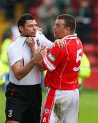 21 April 2007; Cliftonville's Declan O'Hara grabs Glentoran's Dean Fitzgerald by the throat at the final whistle. Carnegie Premier League, Cliftonville v Glentoran, Solitude, Belfast, Co. Antrim. Picture credit; Russell Pritchard / SPORTSFILE