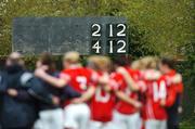 21 April 2007; The Cork squad after the final whistle with the score board in the backround. Suzuki Ladies National Football League Division 1 Semi-Final, Cork v Mayo, Banagher, Co. Offaly. Picture credit; Matt Browne / SPORTSFILE