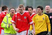 21 April 2007; Cliftonville's David McAlinden is led off the pitch by security after a dispute with referee Adrian McCourt after the final whistle. Carnegie Premier League, Cliftonville v Glentoran, Solitude, Belfast, Co. Antrim. Picture credit; Russell Pritchard / SPORTSFILE