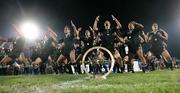 21 April 2007; The New Zealand squad perform the &quot;Haka&quot; beside the IRB Under 19 World Trophy after winning the final. IRB U19 World Cup Final, South Africa v New Zealand, Ravenhill Park, Belfast, Co. Antrim. Picture credit: Oliver McVeigh / SPORTSFILE