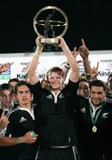 21 April 2007; New Zealand captain Chris Smith lifts the IRB Under 19 World Cup Trophy after victory in the final. IRB U19 World Cup Final, South Africa v New Zealand,  Ravenhill Park, Belfast, Co. Antrim. Picture credit: Oliver McVeigh / SPORTSFILE
