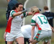21 April 2007; Caroline McGing, left, and Lisa Cafferkey, Mayo, celebrate after the final whistle against Cork. Suzuki Ladies National Football League Division 1 Semi-Final, Cork v Mayo, Banagher, Co. Offaly. Picture credit; Matt Browne / SPORTSFILE