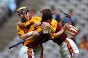 22 April 2007; De La Salle, Waterford players, from left, Michael Grace, Steven Daniels and Stephen O'Keeffe, celebrate at the end of the game. All-Ireland Colleges Senior A Hurling Final, De La Salle, Waterford v Kilkenny CBS, Croke Park, Dublin. Picture credit: David Maher / SPORTSFILE