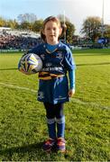 19 October 2014; Matchday mascot Lucy Bateson ahead of the game. European Rugby Champions Cup 2014/15, Pool 2, Round 1, Leinster v Wasps, RDS, Ballsbridge, Dublin. Picture credit: Stephen McCarthy / SPORTSFILE