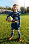 19 October 2014; Matchday mascot Ruairí Houlihan ahead of the game. European Rugby Champions Cup 2014/15, Pool 2, Round 1, Leinster v Wasps, RDS, Ballsbridge, Dublin. Picture credit: Stephen McCarthy / SPORTSFILE