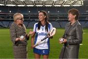 20 October 2014; #TheToughest – Milford Camogie star Ashling Thompson is pictured at the launch of the AIB GAA Club Championships with Maol Muire Tynan, left, Head of Public Affairs AIB, and the President of the Camogie Association Aileen Lawlor. Milford will be hoping to claim their third All-Ireland Club Camogie title in a row this season, in what is #TheToughest competition in GAA. For exclusive content and to see why the AIB Club Championships are #TheToughest follow us @AIB_GAA and on Facebook at facebook.com/AIBGAA. Picture credit: Stephen McCarthy / SPORTSFILE