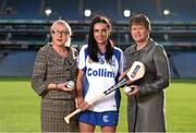 20 October 2014; #TheToughest – Milford Camogie star Ashling Thompson is pictured at the launch of the AIB GAA Club Championships with Maol Muire Tynan, left, Head of Public Affairs AIB, and the President of the Camogie Association Aileen Lawlor. Milford will be hoping to claim their third All-Ireland Club Camogie title in a row this season, in what is #TheToughest competition in GAA. For exclusive content and to see why the AIB Club Championships are #TheToughest follow us @AIB_GAA and on Facebook at facebook.com/AIBGAA. Picture credit: Stephen McCarthy / SPORTSFILE