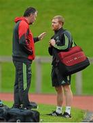 20 October 2014; Munster team manager Niall O'Donovan in conversation with Keith Earls during squad training ahead of their European Rugby Champions Cup, Pool 1, Round 2, match against Saracens on Friday. University of Limerick, Limerick. Picture credit: Diarmuid Greene / SPORTSFILE
