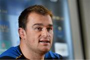 21 October 2014; Leinster's Rhys Ruddock during a press conference ahead of their European Rugby Champions Cup, Pool 2, Round 2, match against Castres on Sunday. Leinster Rugby Press Conference, Leinster Rugby HQ, Belfield, Dublin. Picture credit: Ramsey Cardy / SPORTSFILE