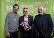22 October 2014; Pictured is legendary former professional football player and current Republic of Ireland assistant manager Roy Keane who marked the launch of his new book 'The Second Half' at an exclusive Eason event in the RDS. Joined on stage with co-author of the book, Roddy Doyle, Keane treated fans to some great insights into his life and achievements. Keane’s book, The Second Half, is currently on sale in Eason stores nationwide and online at www.easons.com. Pictured with Roy Keane and co-author Roddy Doyle is Eason Managing Director Conor Whelan. RDS, Ballsbridge, Dublin. Picture credit: David Maher / SPORTSFILE