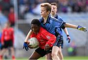 23 October 2014; Warith Omotoso, St. Patrick's SNS, Corduff, in action against Alex O'Meara, St. Mary's BNS, Booterstown, during the Sciath Clanna Gael Final. Allianz Cumann na mBunscol Finals, Croke Park, Dublin. Picture credit: Pat Murphy / SPORTSFILE