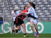 23 October 2014; Emma Campion, Bishop Galvin NS, Templeogue, in action against Ciara Doyle, St Colmcille's SNS, Knocklyon, left, during the Austin Finn Shield final. Allianz Cumann na mBunscol Finals, Croke Park, Dublin. Picture credit: Pat Murphy / SPORTSFILE