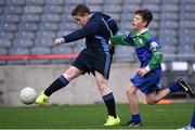 23 October 2014; Toby Coombes, Mary Queen of Angels, Ballyfermot, in action against Gerard Browne, St. Mary's NS, Saggart, right, during the Sciath O Donnchu final. Allianz Cumann na mBunscol Finals, Croke Park, Dublin. Picture credit: Pat Murphy / SPORTSFILE