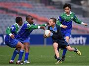 23 October 2014; Christopher Fulham, Mary Queen of Angels, Ballyfermot, in action against St. Mary's NS, Saggart, from left, Casey Anyadioha, Ibraham Ekeolere and Mac Ma during the Sciath O Donnchu final. Allianz Cumann na mBunscol Finals, Croke Park, Dublin. Picture credit: Pat Murphy / SPORTSFILE