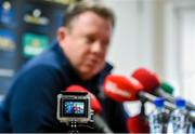 24 October 2014; Leinster head coach Matt O'Connor on the screen of a go-pro camera during a press conference ahead of their European Rugby Champions Cup, Pool 2, Round 2, match against Castres on Sunday. Leinster Rugby Press Conference, Leinster Rugby HQ, Belfield, Dublin. Picture credit: Pat Murphy / SPORTSFILE