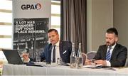 24 October 2014; Dessie Farrell, left, CEO, GPA, with Donal Og Cusack, Chairman of the GPA, at the Gaelic Players Association Annual General Meeting 2014. Gibson Hotel, Dublin. Picture credit: Brendan Moran / SPORTSFILE