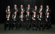 24 October 2014; The 2014 GAA GPA All-Star Football Team of the Year, back row, from left, Cillian O'Connor, Mayo, Kieran Donaghy, Kerry, Neil Gallagher, Donegal, Paul Durcan, Donegal, Diarmuid Connolly, Dublin, David Moran, Kerry, and Michael Murphy, Donegal, with, front row, from left, James McCarthy, Dublin, Keith Higgins, Mayo, Neill McGee, Donegal, Colm Boyle, Mayo, Peter Crowley, Kerry, James O'Donoghue, Kerry, and Paul Murphy, Kerry, at the 2014 GAA GPA All-Star Awards, sponsored by Opel. Convention Centre, Dublin. Photo by Sportsfile