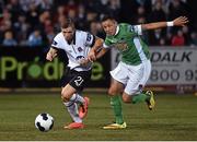 24 October 2014; Darren Meehan, Dundalk, in action against Billy Dennehy, Cork City. SSE Airtricity League Premier Division, Dundalk v Cork City, Oriel Park, Dundalk, Co. Louth. Picture credit: David Maher / SPORTSFILE