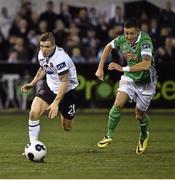 24 October 2014; Darren Meehan, Dundalk, in action against Billy Dennehy, Cork City. SSE Airtricity League Premier Division, Dundalk v Cork City, Oriel Park, Dundalk, Co. Louth. Picture credit: David Maher / SPORTSFILE