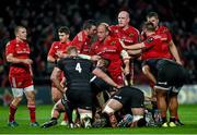 24 October 2014; BJ Botha, Munster, is congratulated by teammates Peter O'Mahony, Paul O'Connell and Duncan Casey after their side won a scrum. European Rugby Champions Cup 2014/15, Pool 1, Round 2, Munster v Saracens, Thomond Park, Limerick. Pictuer credit: Diarmuid Greene / SPORTSFILE