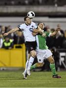 24 October 2014; Andy Boyle, Dundalk, in action against Mark O'Sullivan, Cork City. SSE Airtricity League Premier Division, Dundalk v Cork City, Oriel Park, Dundalk, Co. Louth. Picture credit: Ramsey Cardy / SPORTSFILE