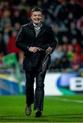 24 October 2014; Former Ireland and Leinster centre, and current BT Sport analyst, Brian O'Driscoll jogs across the pitch at half time. European Rugby Champions Cup 2014/15, Pool 1, Round 2, Munster v Saracens, Thomond Park, Limerick. Pictuer credit: Diarmuid Greene / SPORTSFILE