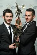 24 October 2014; Donegal footballer Ryan McHugh and Tipperary hurler Cathal Barrett with their 2014 GAA GPA All-Star Young Player of the Year awards at the 2014 GAA GPA All-Star Awards, sponsored by Opel. Convention Centre, Dublin. Photo by Sportsfile
