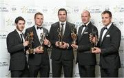 24 October 2014; GAA GPA All-Star Young Footballer of the Year Ryan McHugh with his Donegal team-mates, from left, Neil McGee, Paul Durcan, Neil Gallagher and Michael Murphy with their 2014 GAA GPA All-Star award at the 2014 GAA GPA All-Star Awards, sponsored by Opel. Convention Centre, Dublin. Photo by Sportsfile