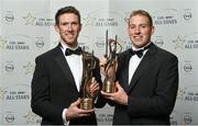 24 October 2014; Limerick hurlers Seamus Hickey, left, and Shane Dowling with their 2014 GAA GPA All-Star awards at the 2014 GAA GPA All-Star Awards, sponsored by Opel. Convention Centre, Dublin. Photo by Sportsfile